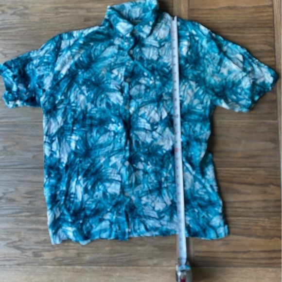 Cubavera Tropical Palm Print Textured Button Down Short Sleeve Green White Shirt - Picture 6 of 8